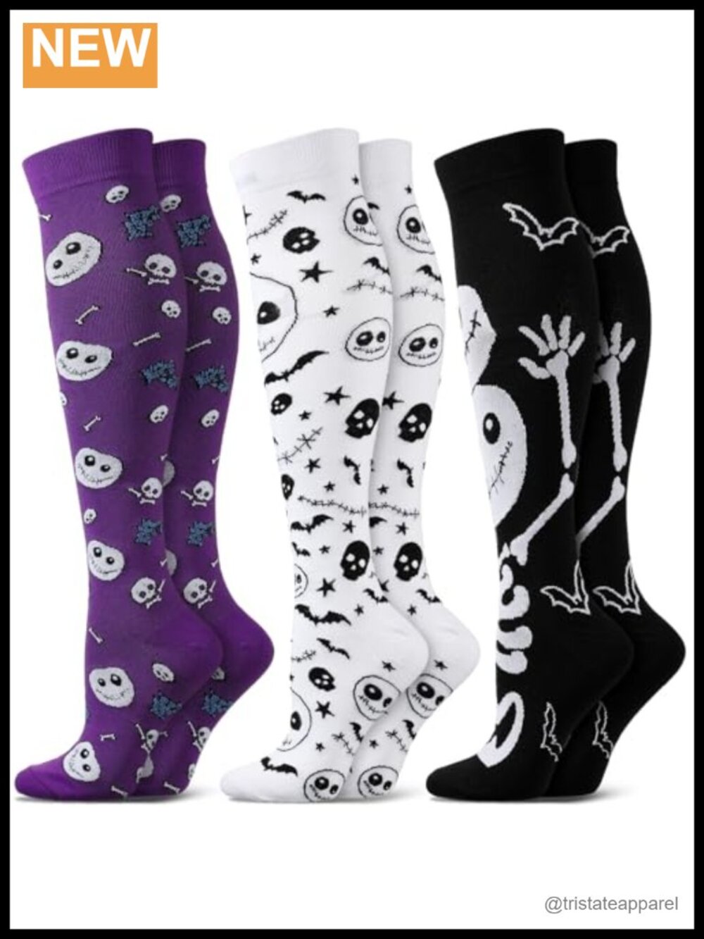 Compression Knee High Socks Nylon Halloween Running 3 Pairs